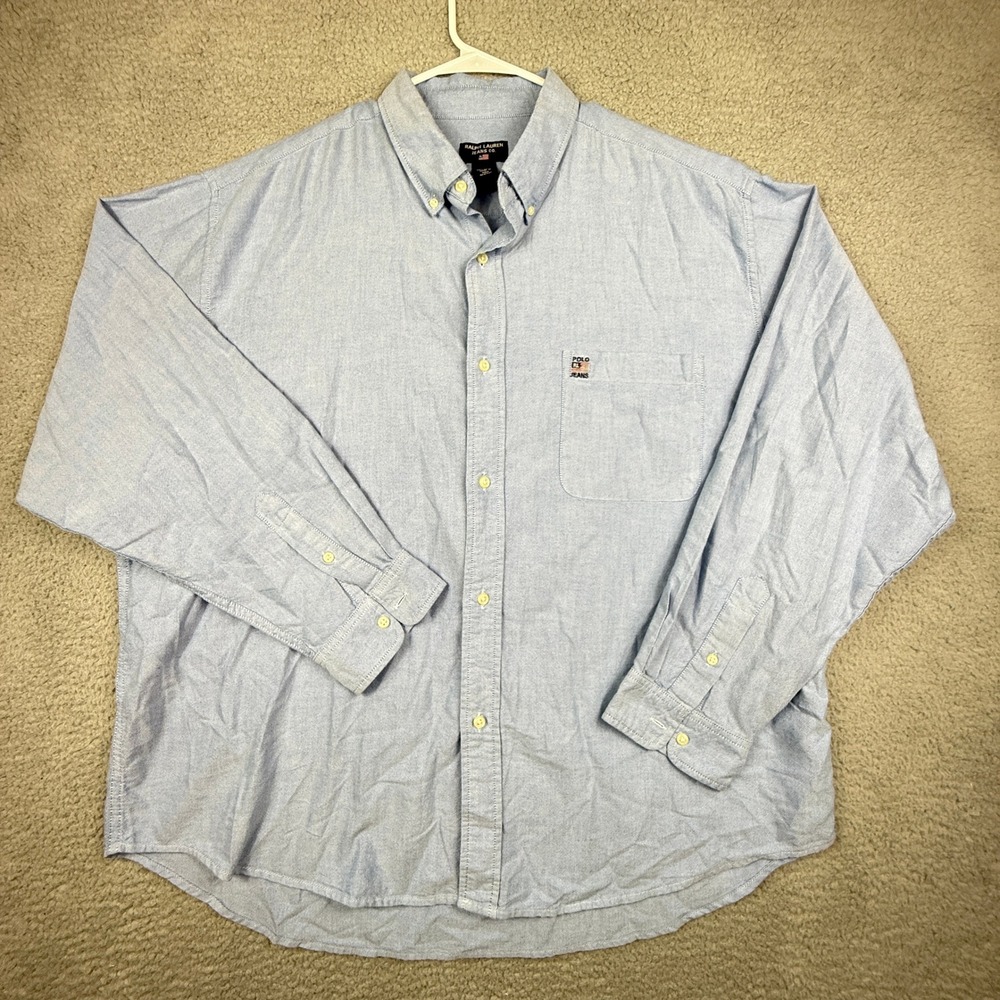 Ralph Lauren Jeans Co. Chambray Mens XL Blue Long Sleeve Button Down‎ Shirt